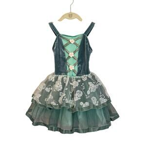 Weissman Dress Girls 3T Green Floral Velvet Pageant Costume Ballet Cosplay Party